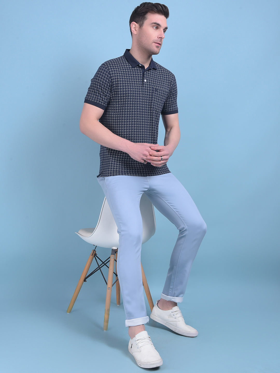 Navy Blue Printed Cotton T-Shirt-Men T-Shirts-Crimsoune Club
