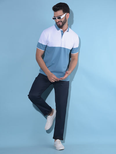 Blue Color-Blocked Polo T-Shirt-Men T-Shirts-Crimsoune Club