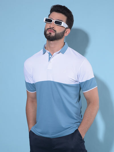 Blue Color-Blocked Polo T-Shirt-Men T-Shirts-Crimsoune Club