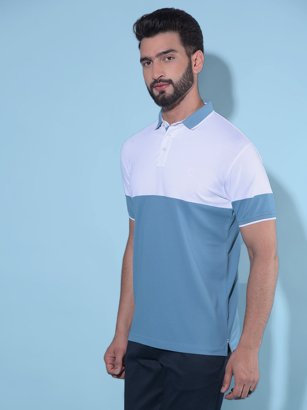 Blue Color-Blocked Polo T-Shirt-Men T-Shirts-Crimsoune Club