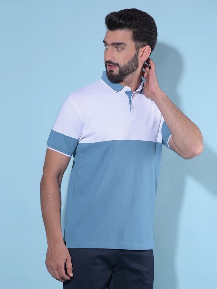 Blue Color-Blocked Polo T-Shirt-Men T-Shirts-Crimsoune Club