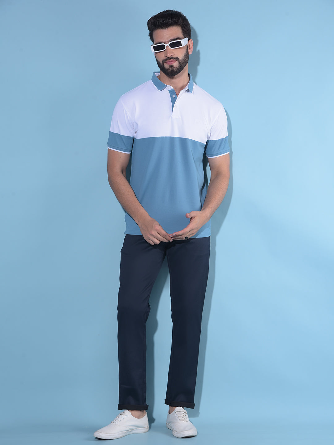 Blue Color-Blocked Polo T-Shirt-Men T-Shirts-Crimsoune Club