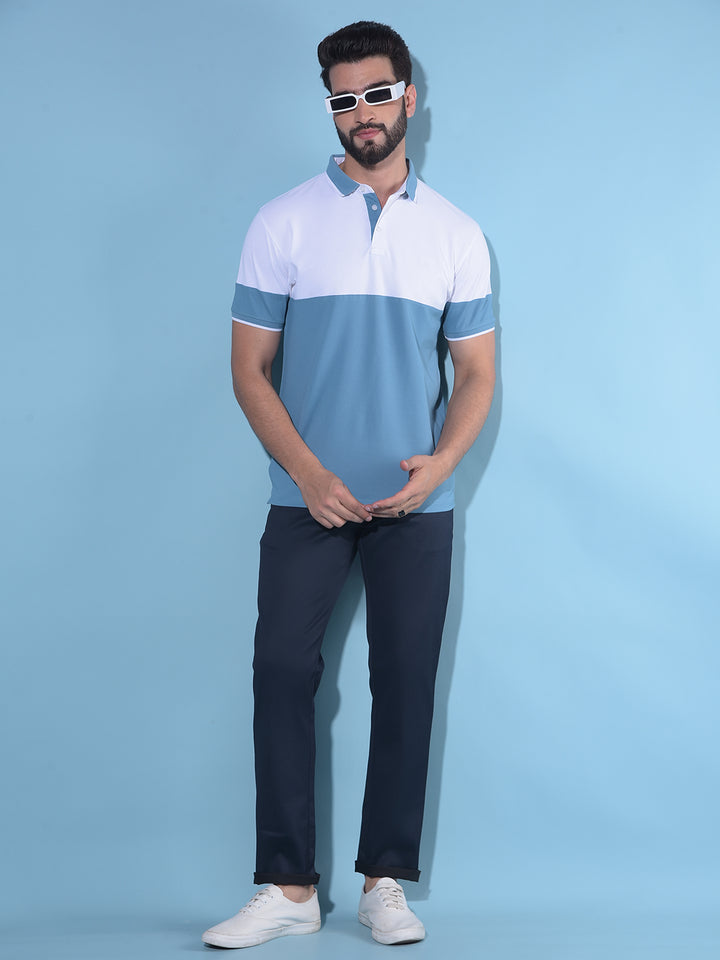 Blue Color-Blocked Polo T-Shirt-Men T-Shirts-Crimsoune Club