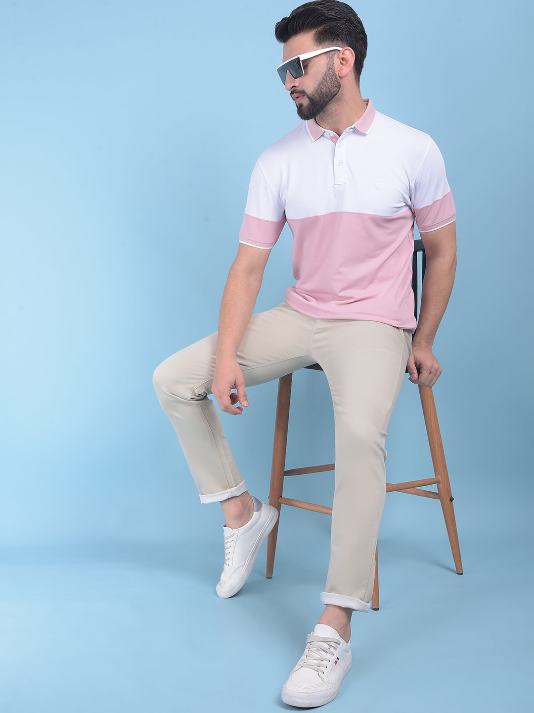 Peach Color-Blocked T-Shirt-Men T-Shirts-Crimsoune Club