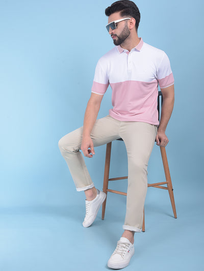 Peach Color-Blocked T-Shirt-Men T-Shirts-Crimsoune Club