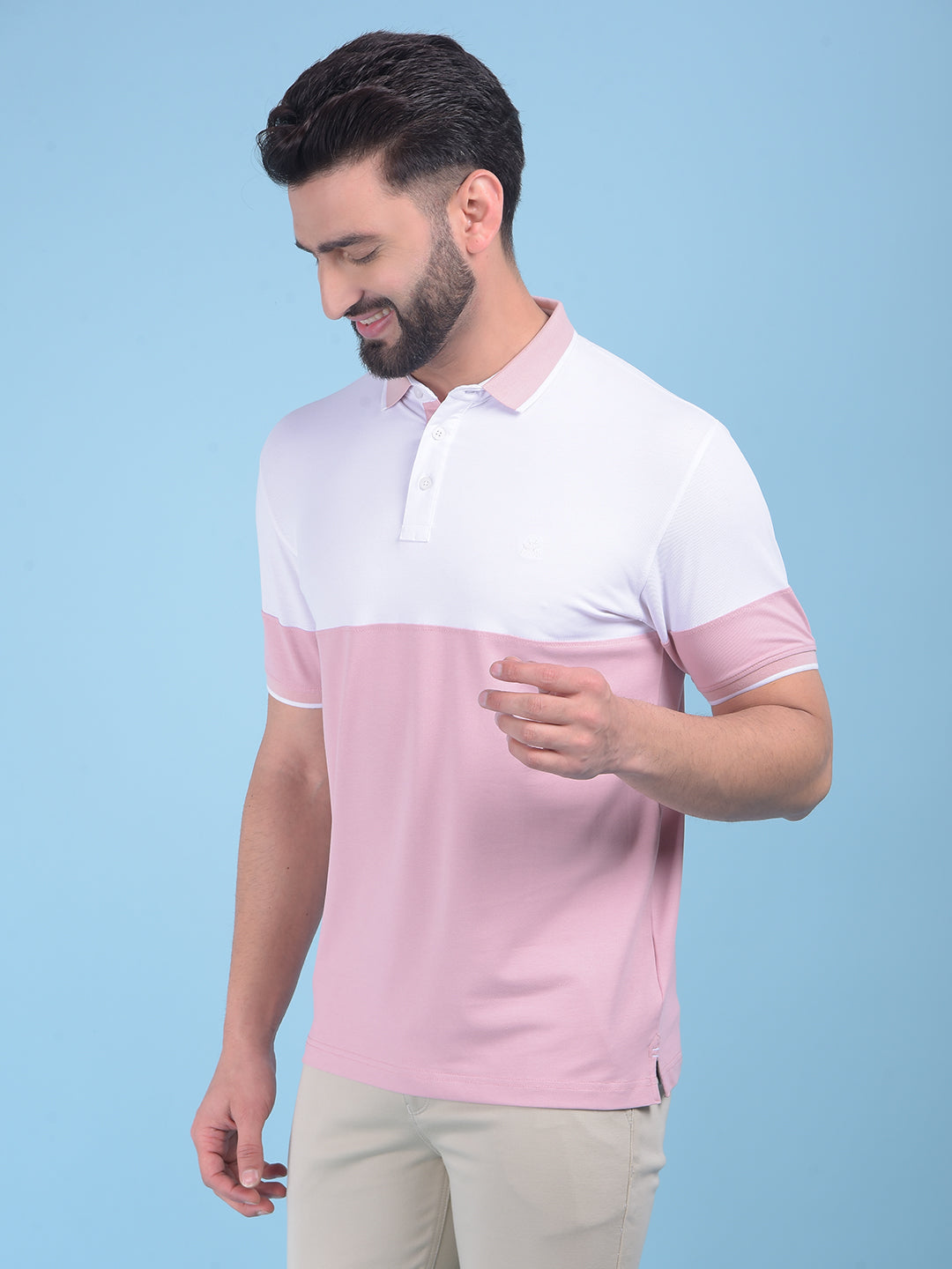 Peach Color-Blocked T-Shirt-Men T-Shirts-Crimsoune Club