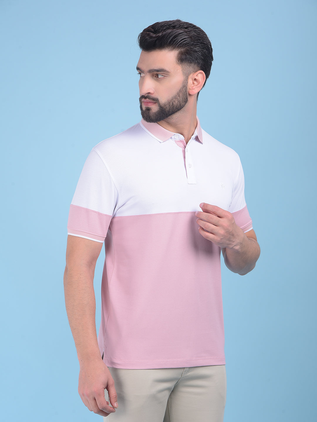 Peach Color-Blocked T-Shirt-Men T-Shirts-Crimsoune Club