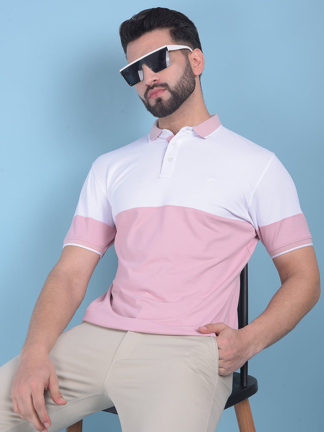 Peach Color-Blocked T-Shirt-Men T-Shirts-Crimsoune Club