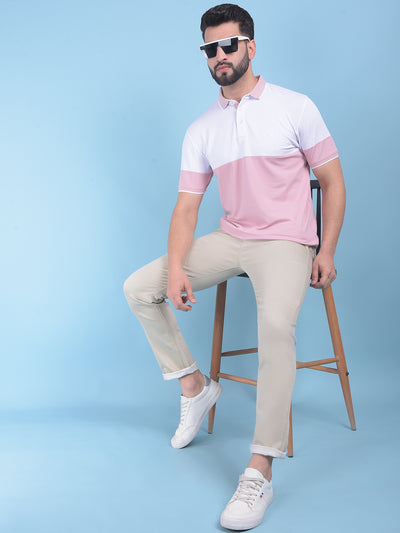 Peach Color-Blocked T-Shirt-Men T-Shirts-Crimsoune Club