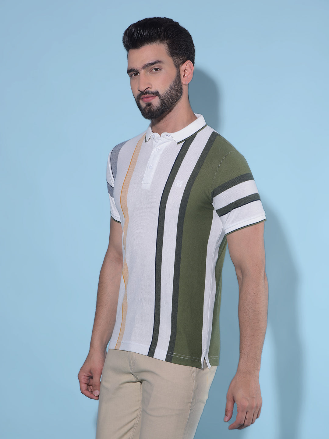 White Vertical Striped Polo T-Shirt-Men T-Shirts-Crimsoune Club