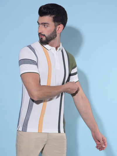 White Vertical Striped Polo T-Shirt-Men T-Shirts-Crimsoune Club