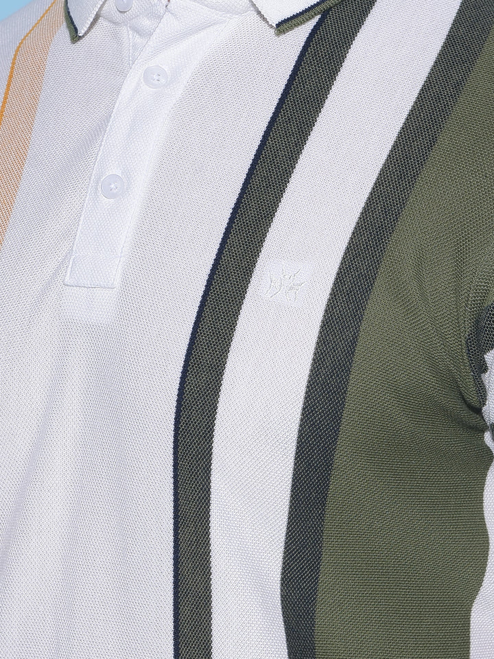 White Vertical Striped Polo T-Shirt-Men T-Shirts-Crimsoune Club