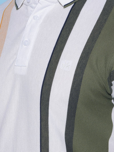 White Vertical Striped Polo T-Shirt-Men T-Shirts-Crimsoune Club