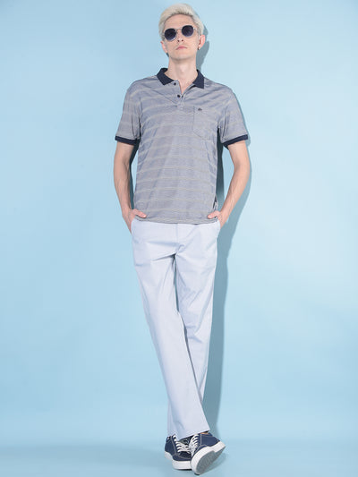 Navy Blue Horizontal Striped Polo T-Shirt-Men T-Shirts-Crimsoune Club