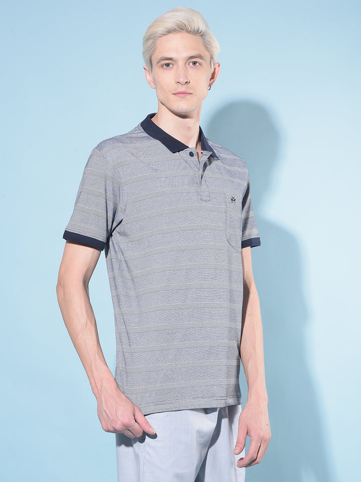 Navy Blue Horizontal Striped Polo T-Shirt-Men T-Shirts-Crimsoune Club