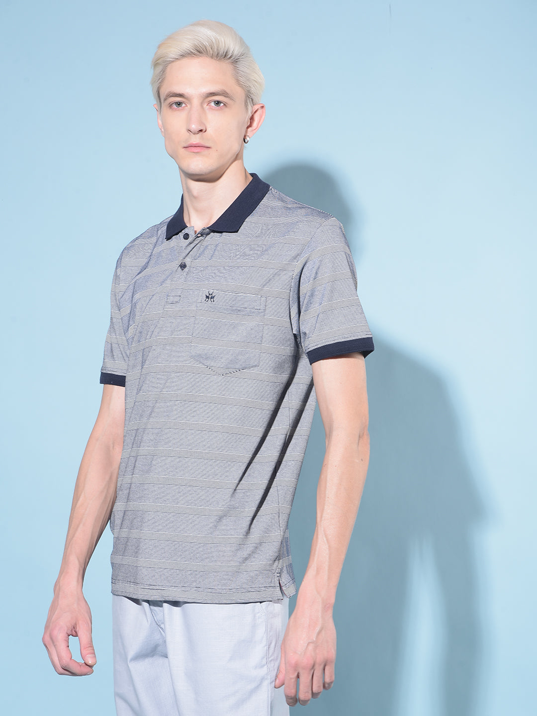 Navy Blue Horizontal Striped Polo T-Shirt-Men T-Shirts-Crimsoune Club