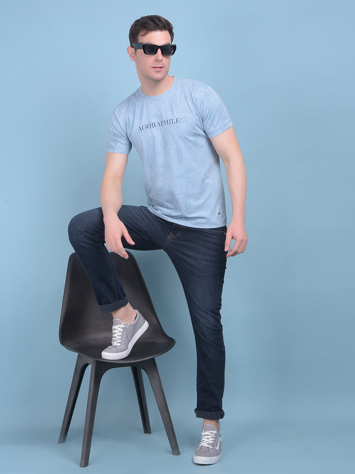 Blue Floral Print T-Shirt-Men T-shirts-Crimsoune Club