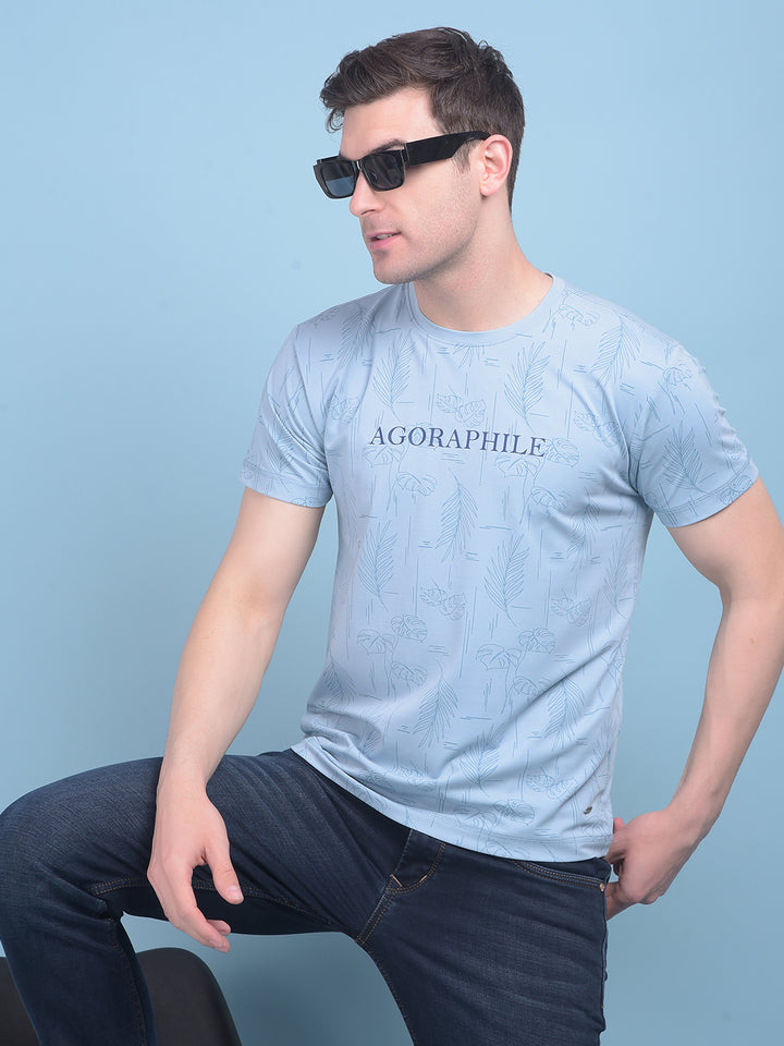 Blue Floral Print T-Shirt-Men T-shirts-Crimsoune Club