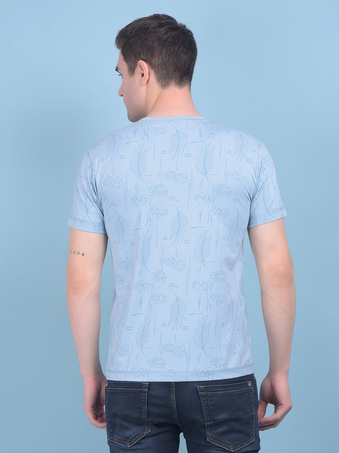 Blue Floral Print T-Shirt-Men T-shirts-Crimsoune Club