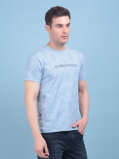 Blue Floral Print T-Shirt-Men T-shirts-Crimsoune Club