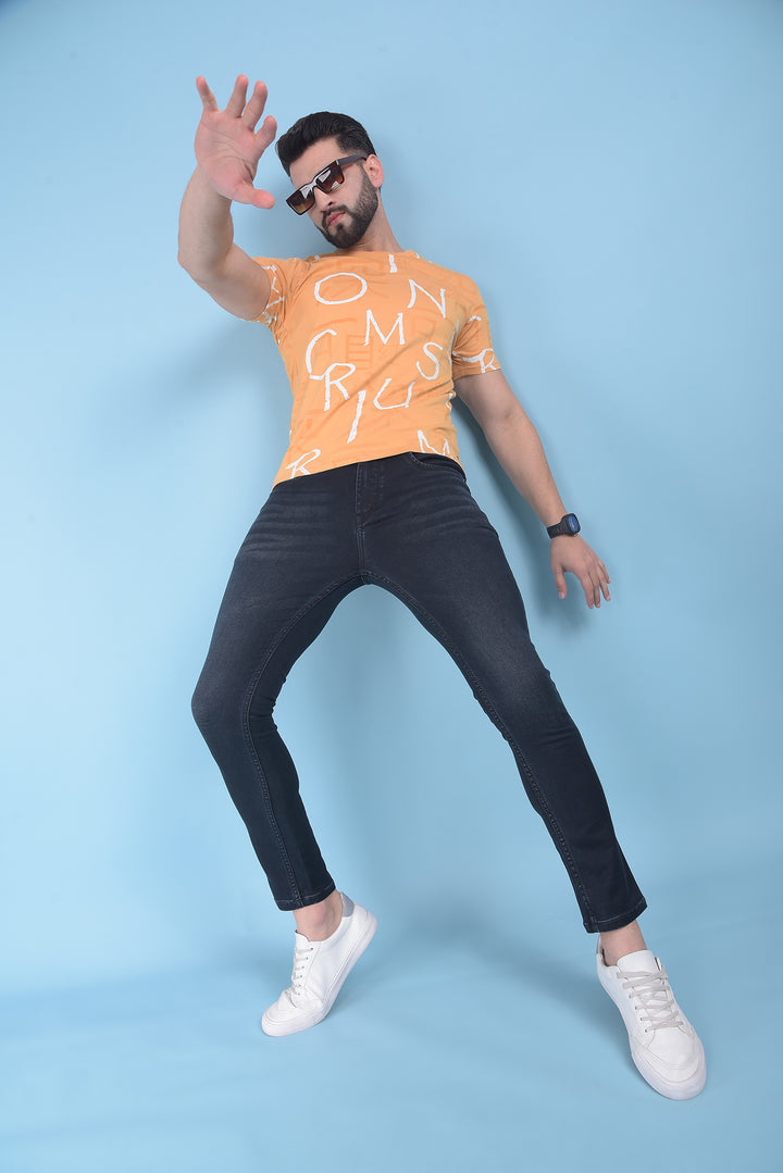 Yellow Typographic Print T-Shirt-Men T-Shirts-Crimsoune Club