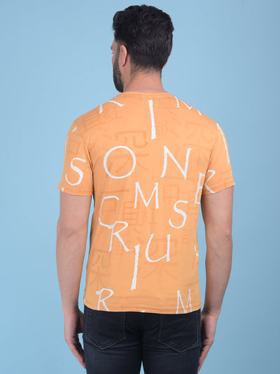 Yellow Typographic Print T-Shirt-Men T-Shirts-Crimsoune Club