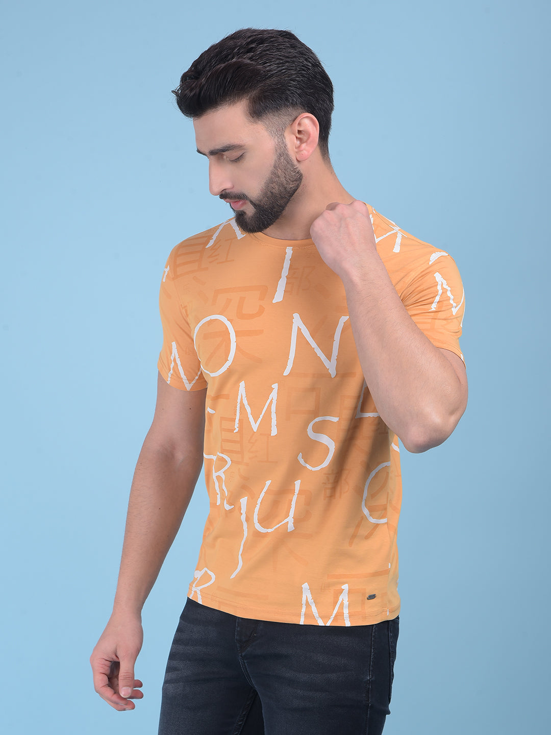 Yellow Typographic Print T-Shirt-Men T-Shirts-Crimsoune Club