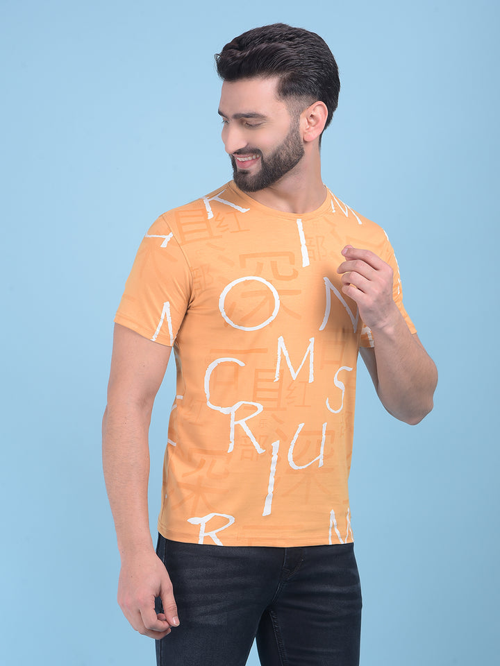 Yellow Typographic Print T-Shirt-Men T-Shirts-Crimsoune Club