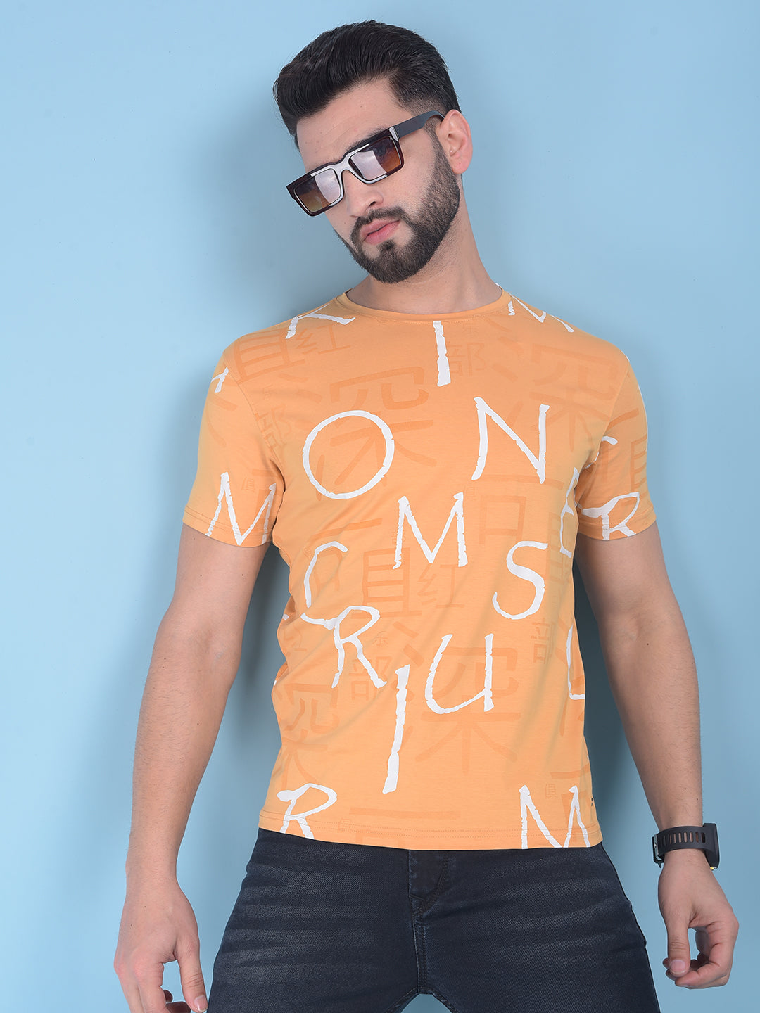 Yellow Typographic Print T-Shirt-Men T-Shirts-Crimsoune Club