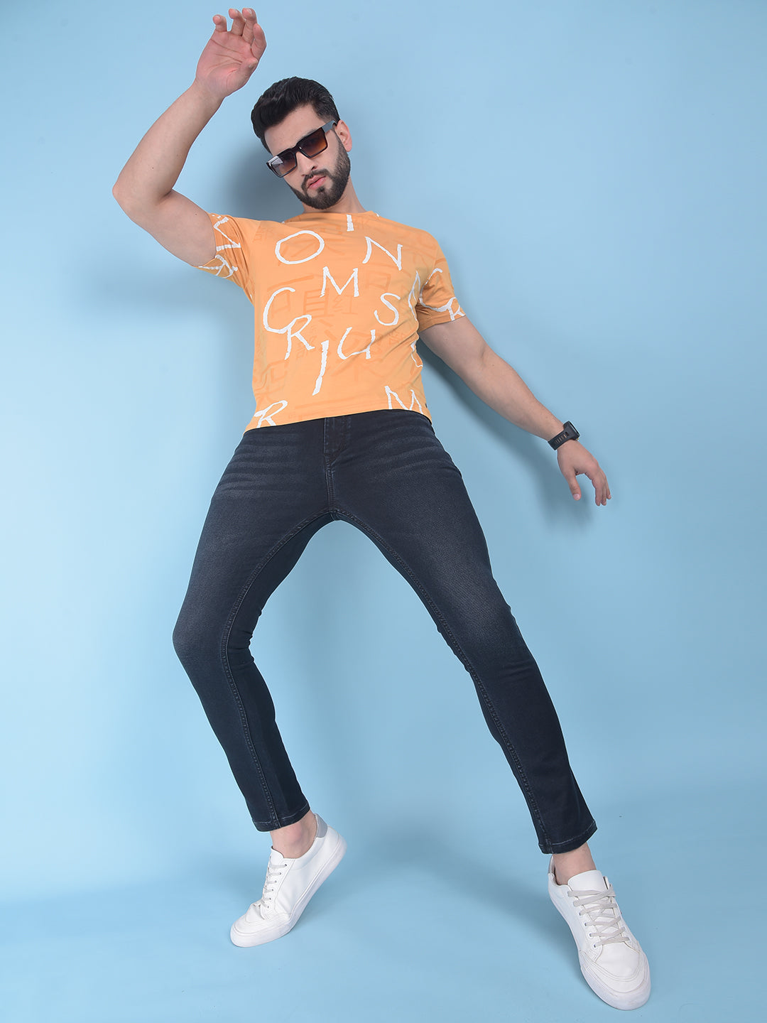 Yellow Typographic Print T-Shirt-Men T-Shirts-Crimsoune Club