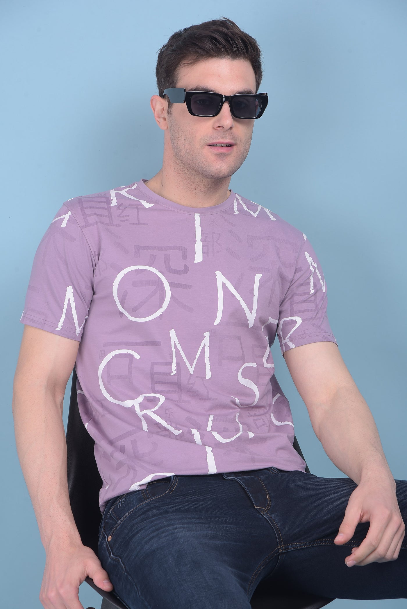 Purple Typographic Print Cotton T-Shirt-Men T-shirts-Crimsoune Club