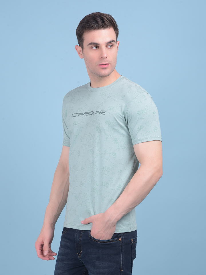 Green Floral Print Cotton T-Shirt-Men T-shirts-Crimsoune Club