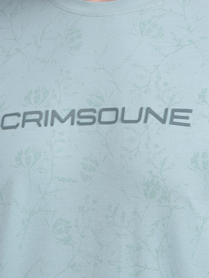 Green Floral Print Cotton T-Shirt-Men T-shirts-Crimsoune Club