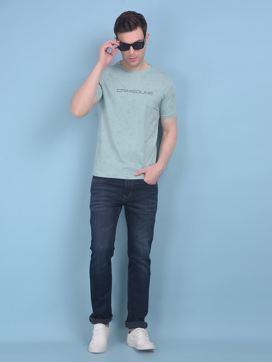 Green Floral Print Cotton T-Shirt-Men T-shirts-Crimsoune Club