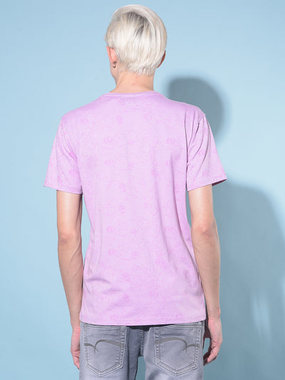 Purple Floral Print Cotton T-Shirt-Men T-Shirts-Crimsoune Club