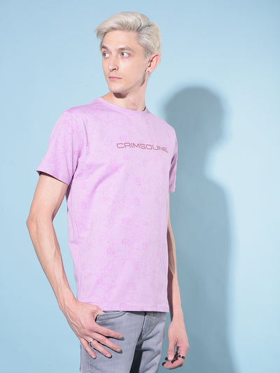 Purple Floral Print Cotton T-Shirt-Men T-Shirts-Crimsoune Club