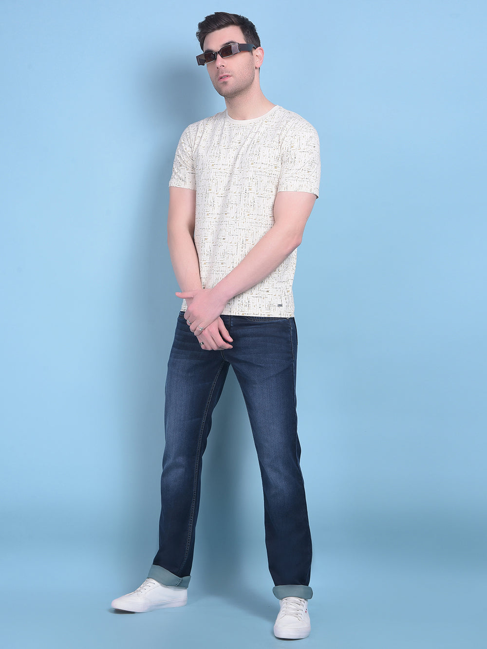 Beige Printed T-Shirt-Men T-Shirts-Crimsoune Club