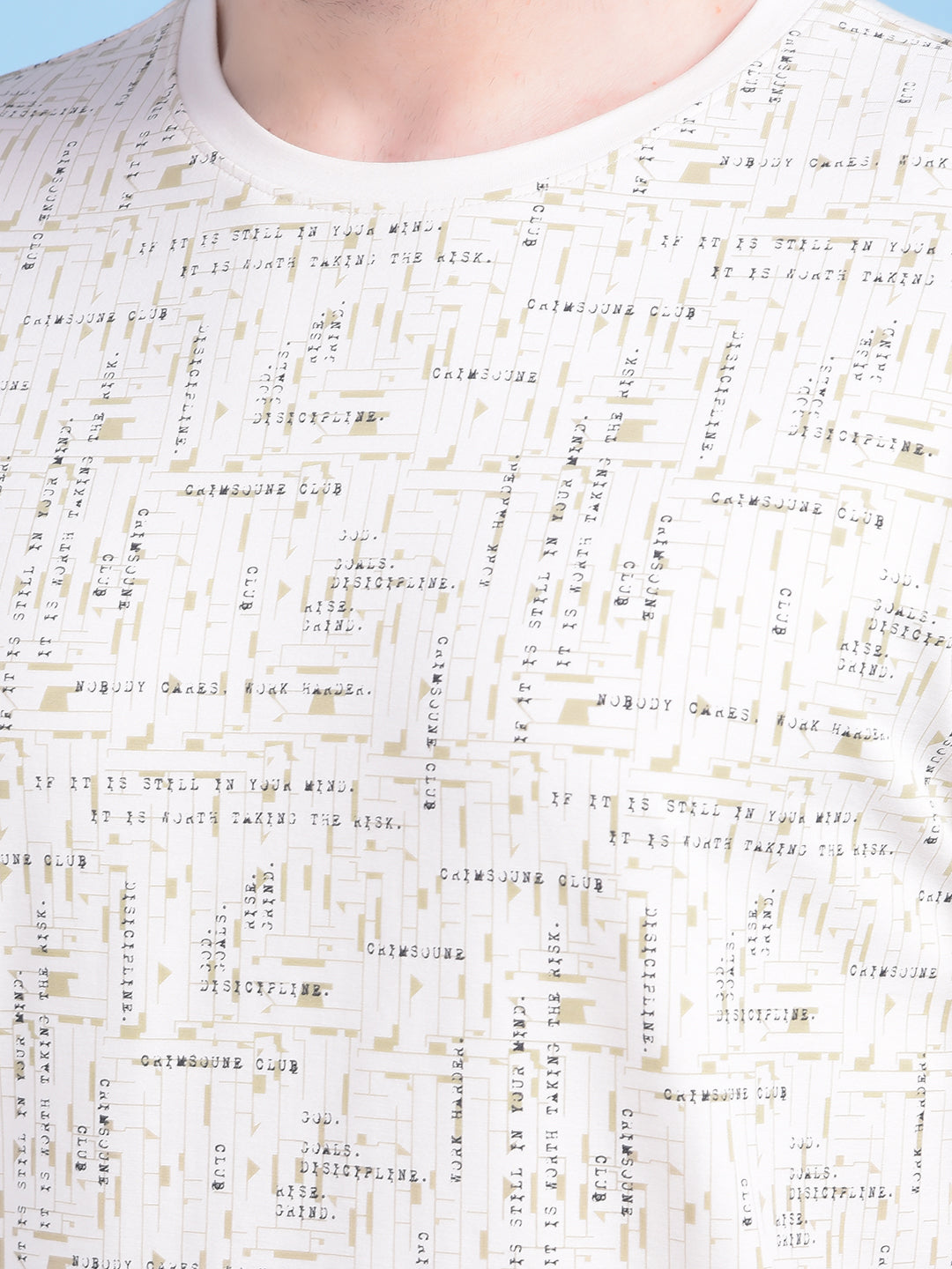 Beige Printed T-Shirt-Men T-Shirts-Crimsoune Club