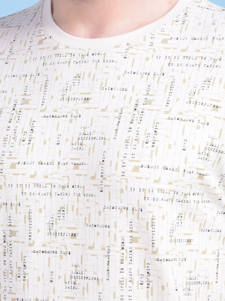 Beige Printed T-Shirt-Men T-Shirts-Crimsoune Club