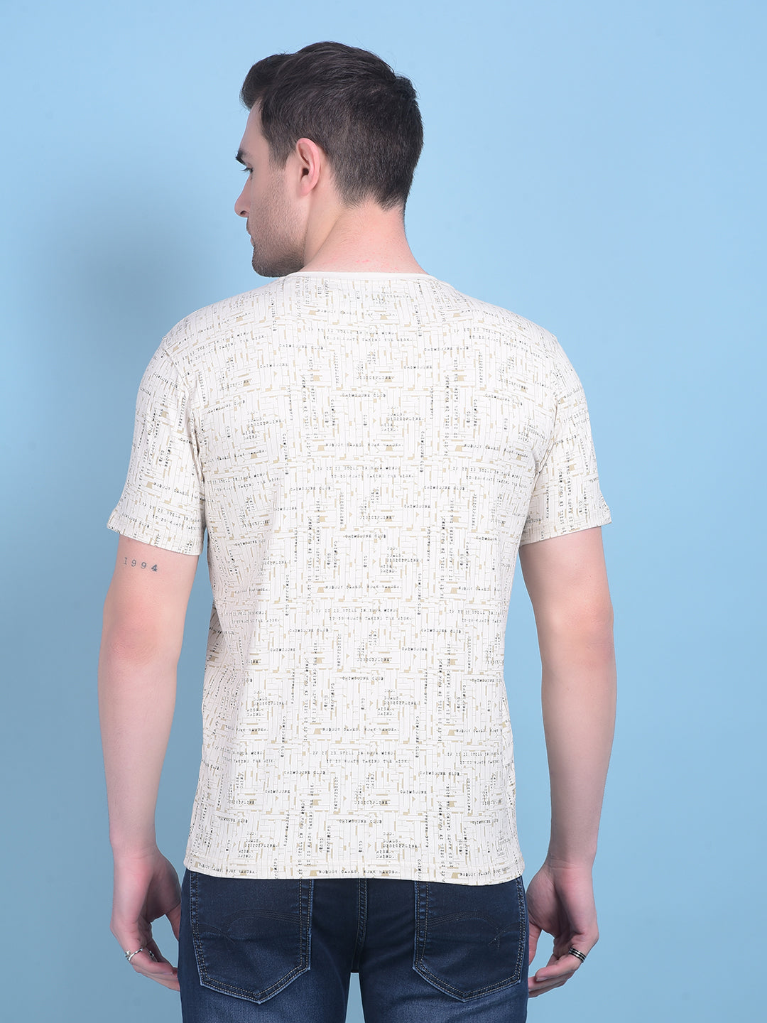 Beige Printed T-Shirt-Men T-Shirts-Crimsoune Club