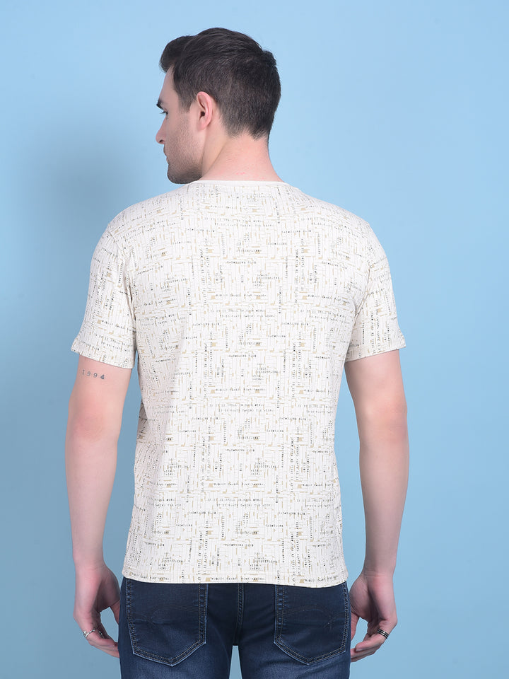 Beige Printed T-Shirt-Men T-Shirts-Crimsoune Club