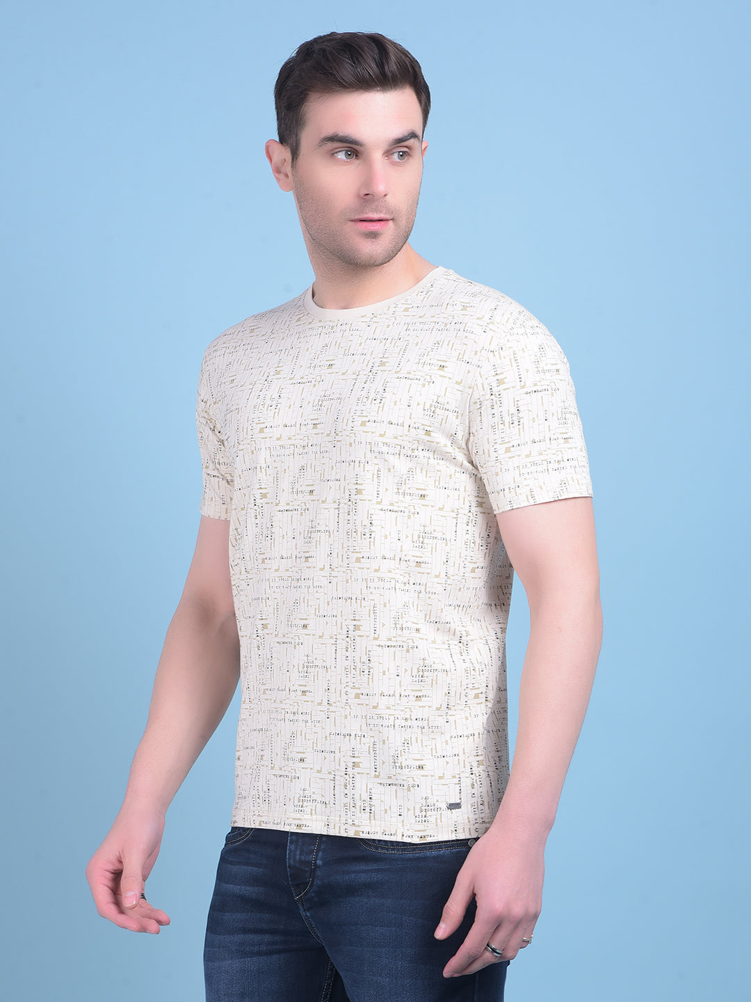 Beige Printed T-Shirt-Men T-Shirts-Crimsoune Club