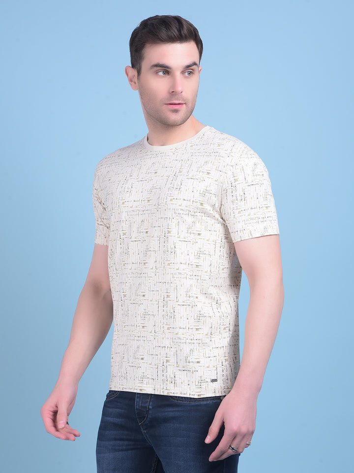 Beige Printed T-Shirt-Men T-Shirts-Crimsoune Club