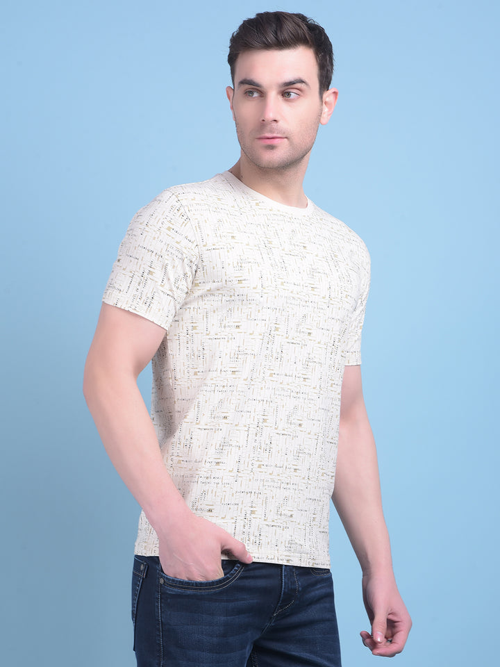 Beige Printed T-Shirt-Men T-Shirts-Crimsoune Club