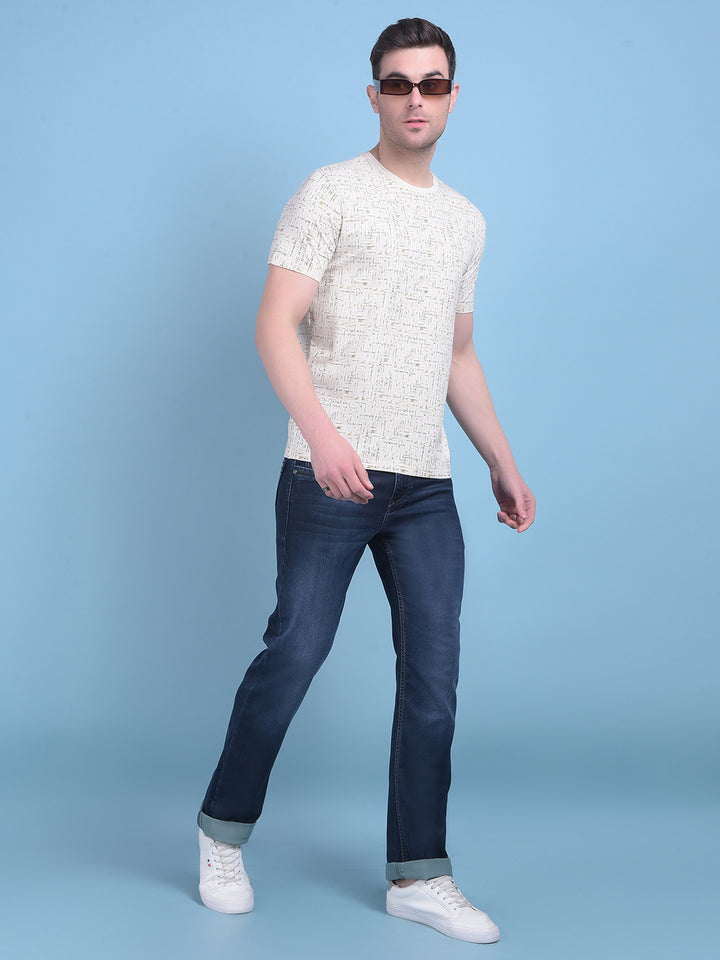 Beige Printed T-Shirt-Men T-Shirts-Crimsoune Club
