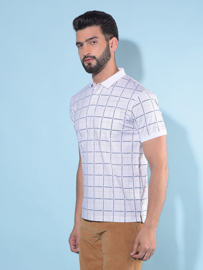 White Tartan Check 100% Cotton Polo T-Shirt-Men T-Shirts-Crimsoune Club