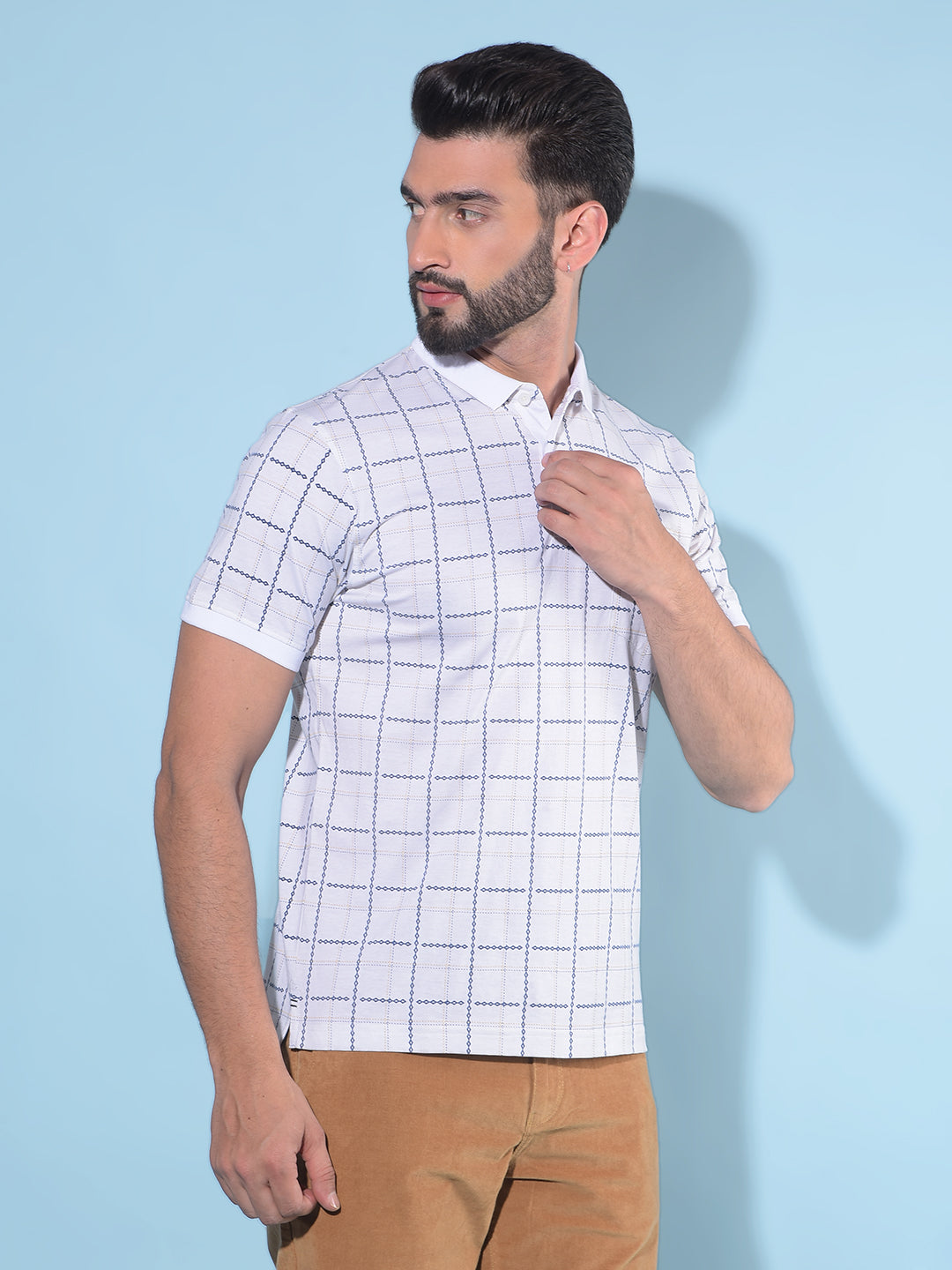 White Tartan Check 100% Cotton Polo T-Shirt-Men T-Shirts-Crimsoune Club