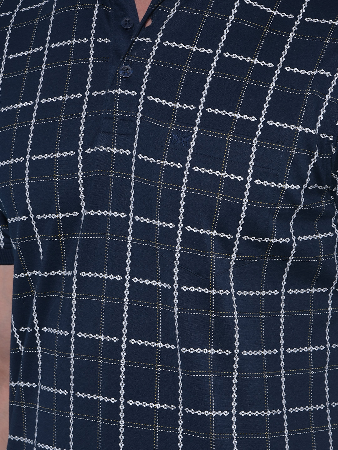 Navy Blue Tartan Check 100% Cotton Polo T-Shirt-Men T-Shirts-Crimsoune Club