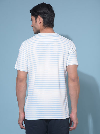 Blue Horizontal Striped T-Shirt-Men T-Shirts-Crimsoune Club