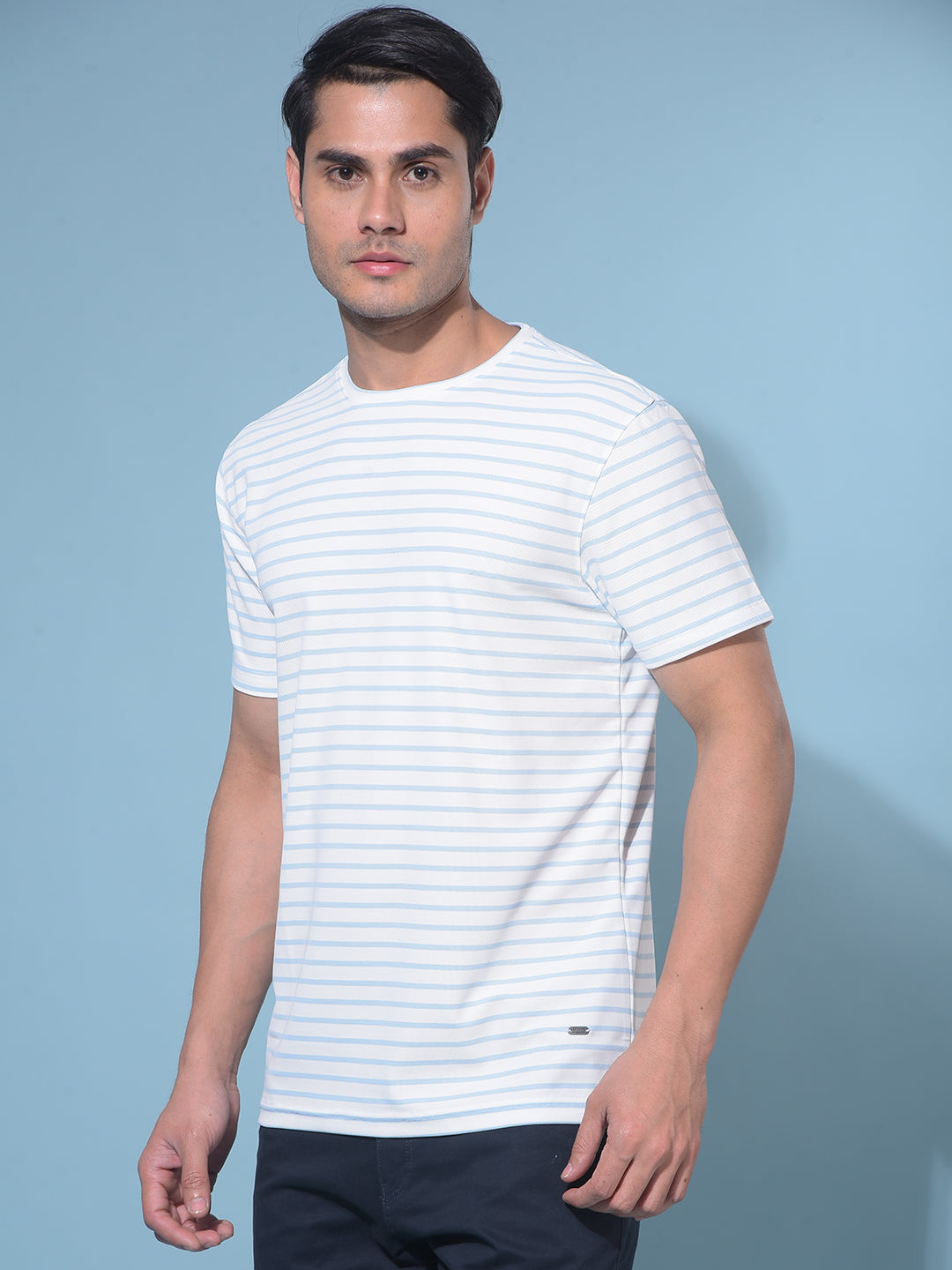 Blue Horizontal Striped T-Shirt-Men T-Shirts-Crimsoune Club